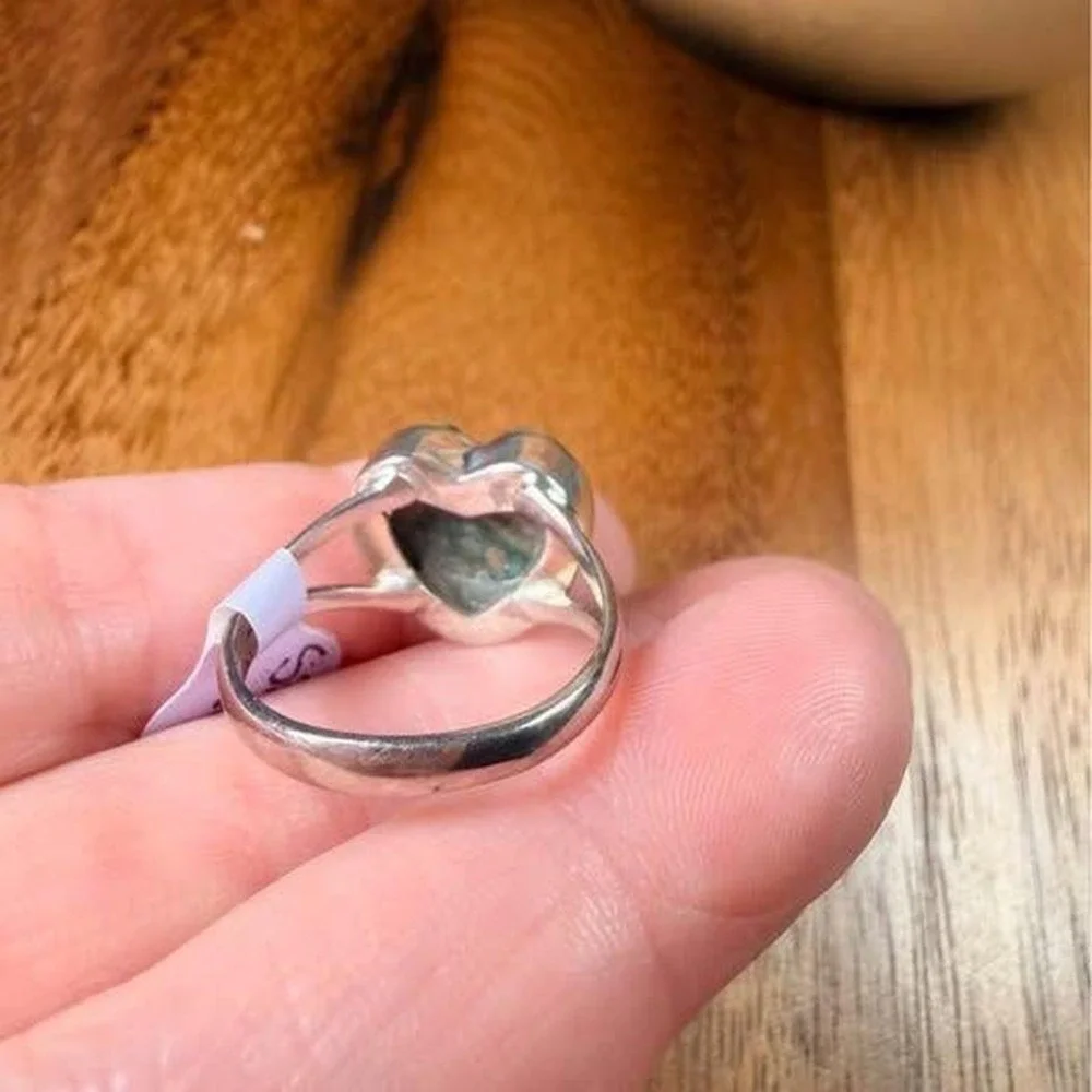 Ocean Jasper Heart Ring - Size 9 - .925 sterling silver.